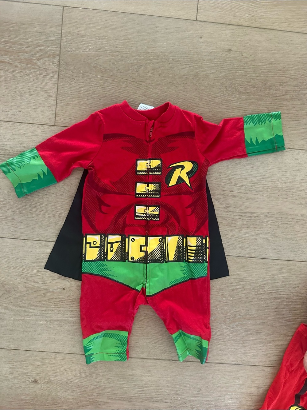 Batman Red and Green Robin-Inspired Kids Costume Romper with Black Cape